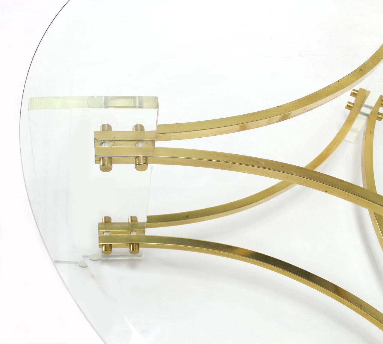 Charles Hollis Jones Glass, Brass, and Lucite Round Coffee Table 1