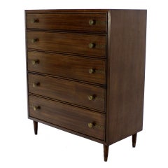 Johnson for John Stuart Mid Century Modern Walnut High Chest Dresser Brass Pulls 6