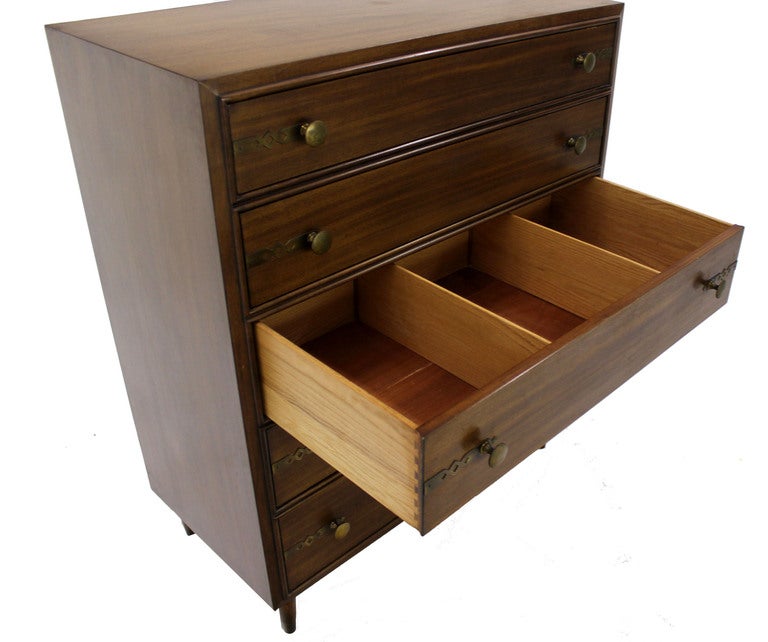 Very nice mid-century modern walnut dresser high chest by Johnson for John Stuart.