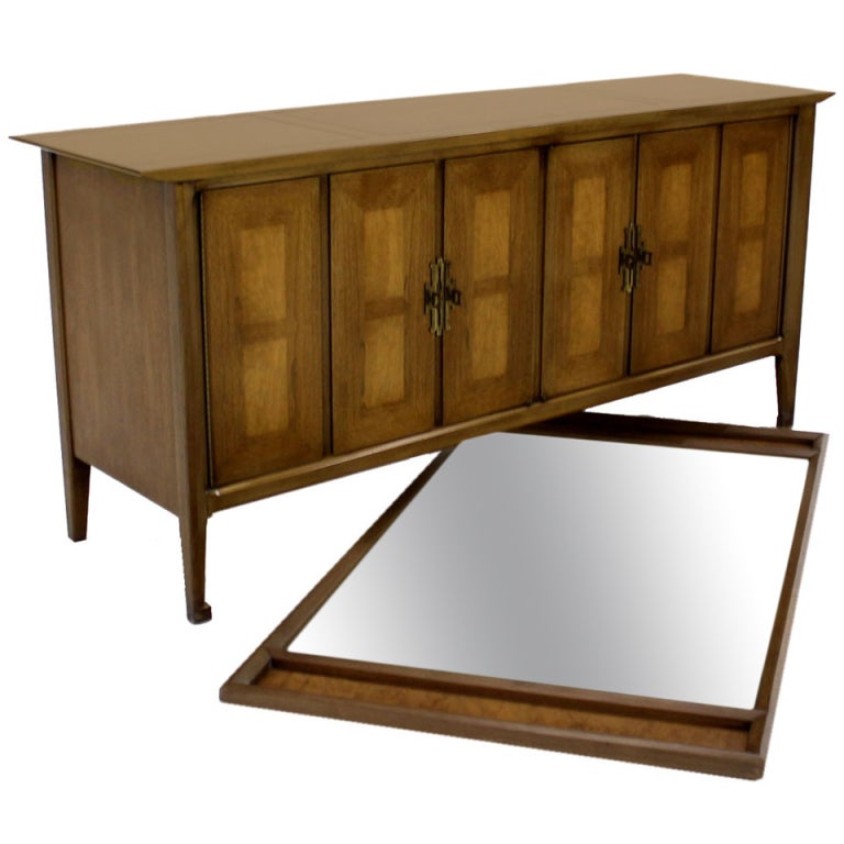 Mid Century Modern Burlwood Long Credenza Dresser Matching Mirror