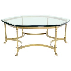 Italian Modern Coffee Table with Hoof Feet Brass Base and Hexagonal Glass Top