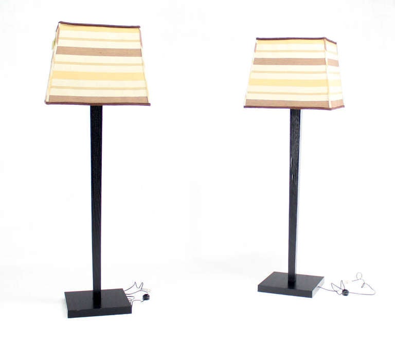 Mid-Century Modern Two Large Floor Lamp Torcheres in Cerused Ebonised Oak with Box Shape Shades
