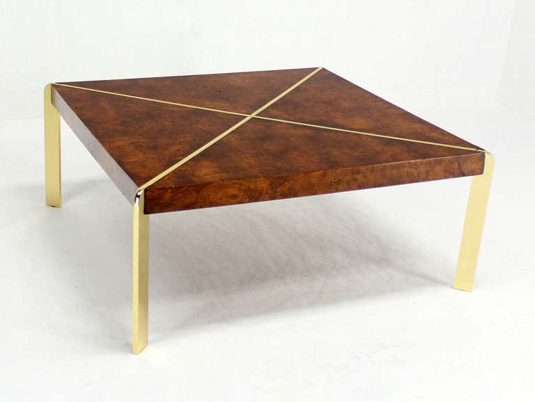 Milo Baughman Burlwood & Metal Frame Coffee Table Mid Century Modern 2