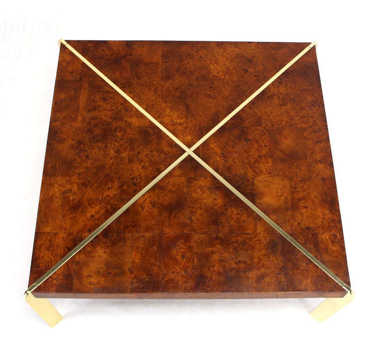 American Milo Baughman Burlwood & Metal Frame Coffee Table Mid Century Modern