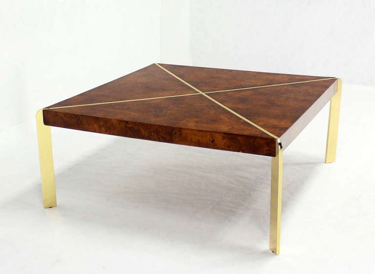 Milo Baughman Burlwood & Metal Frame Coffee Table Mid Century Modern 3