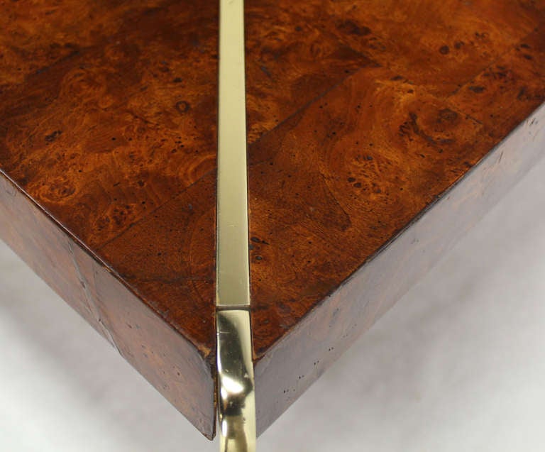 Milo Baughman Burlwood & Metal Frame Coffee Table Mid Century Modern In Excellent Condition In Rockaway, NJ