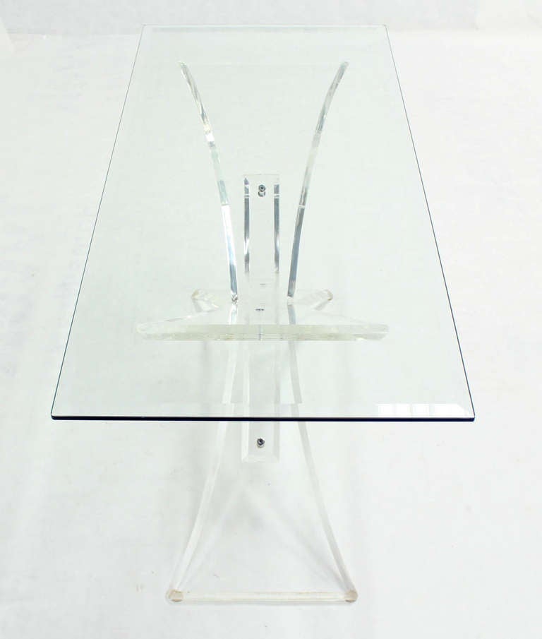 20th Century Lucite Base and Glass-Top Mid-Century Modern Console Table