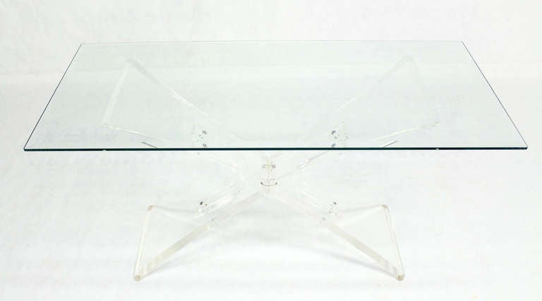 Lucite Base and Glass-Top Mid-Century Modern Console Table 5