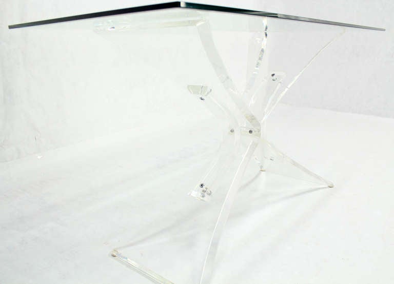 Lucite Base and Glass-Top Mid-Century Modern Console Table 1