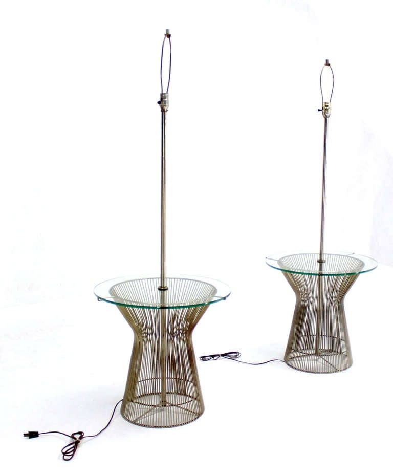 Mid-Century Modern Pair of Floor Lamps with Tables 4