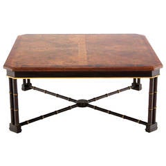 John Widdicomb Mid-Century Modern Faux Bamboo Base and Burl Wood-Top Table