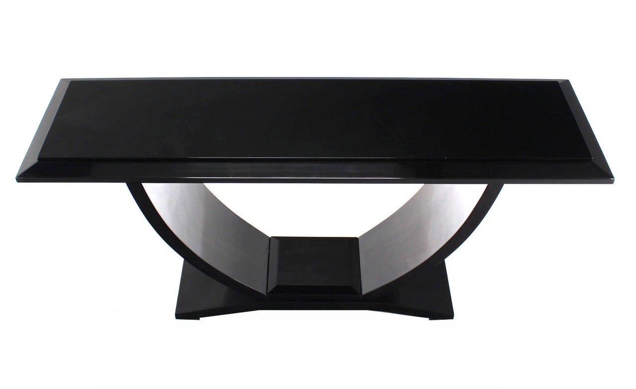 Mid-Century Modern Black Lacquer U-Shape Base Console Table by Drexel