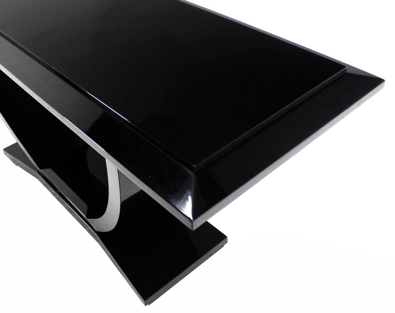 Black Lacquer U-Shape Base Console Table by Drexel In Excellent Condition In Rockaway, NJ