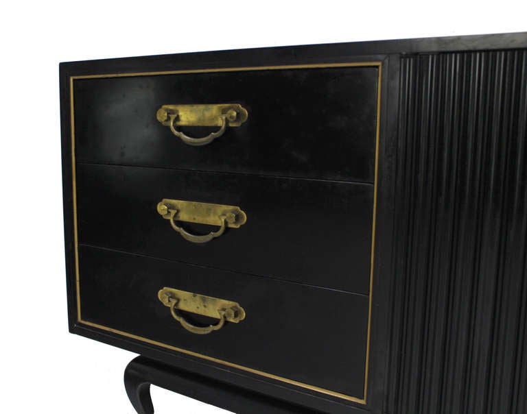 Black Lacquer Mid Century Modern Long Dresser Sideboard