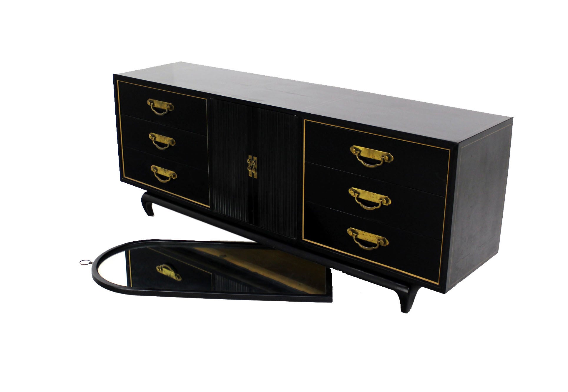 Black Lacquer Mid Century Modern Long Dresser Sideboard