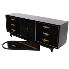 Black Lacquer Mid Century Modern Long Dresser Sideboard