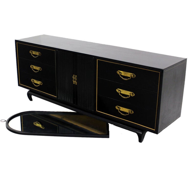 Black Lacquer Mid Century Modern Long Dresser Sideboard At 1stdibs