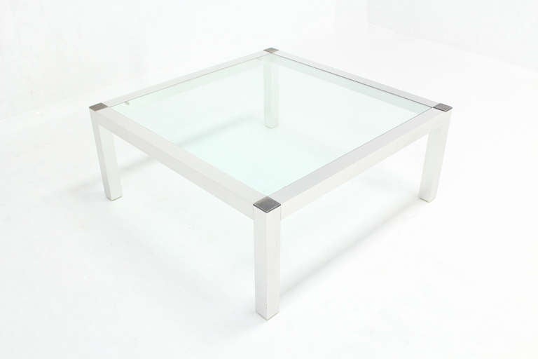 American Mid-Century Modern Machined Metal Base with Square-Top Coffee Table