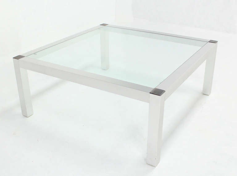 20th Century Mid-Century Modern Machined Metal Base with Square-Top Coffee Table