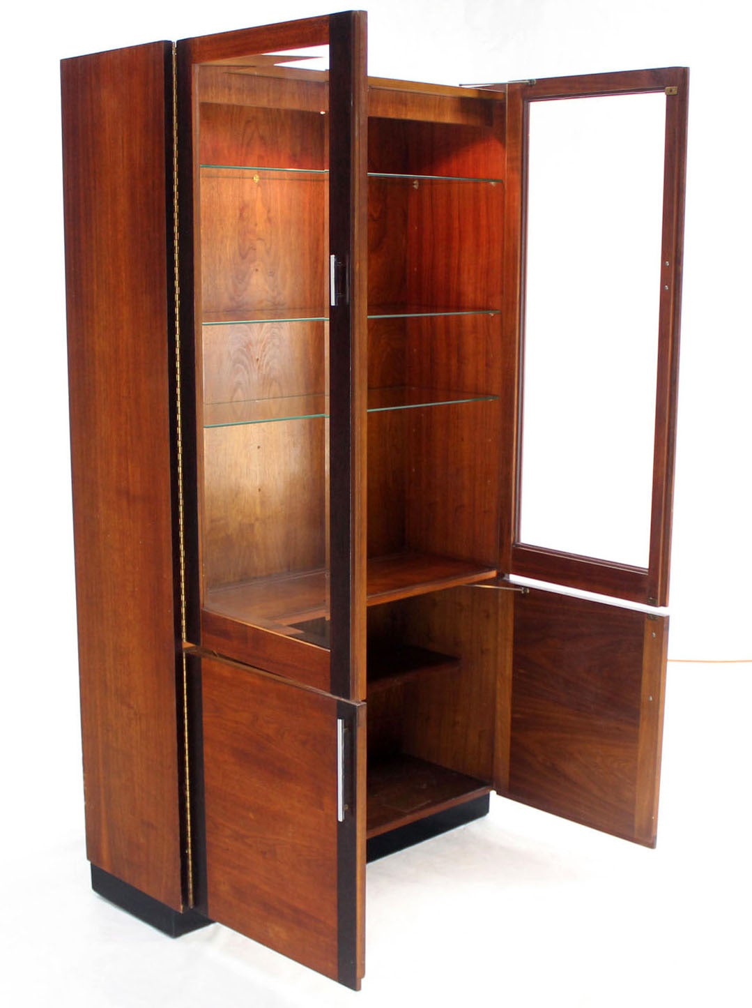 Walnut and Rosewood Modern Vitrine Display Cabinet in the Baughman Style