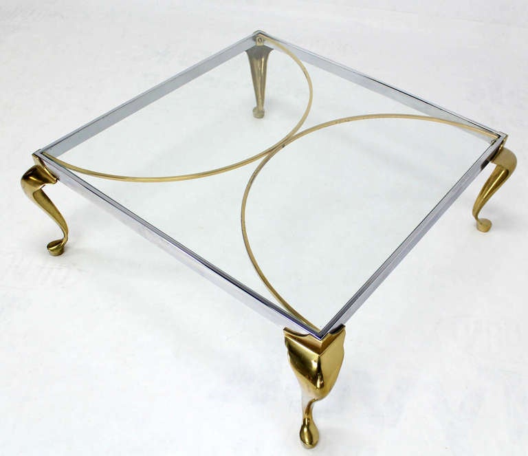 20th Century Mid-Century Modern Chrome and Brass Square Coffee Table