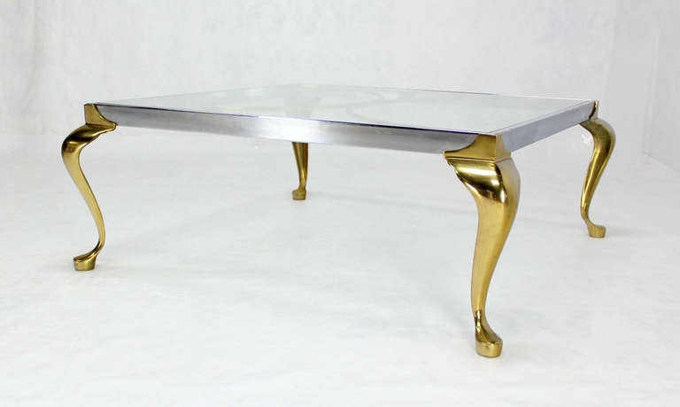 Mid-Century Modern Chrome and Brass Square Coffee Table 1