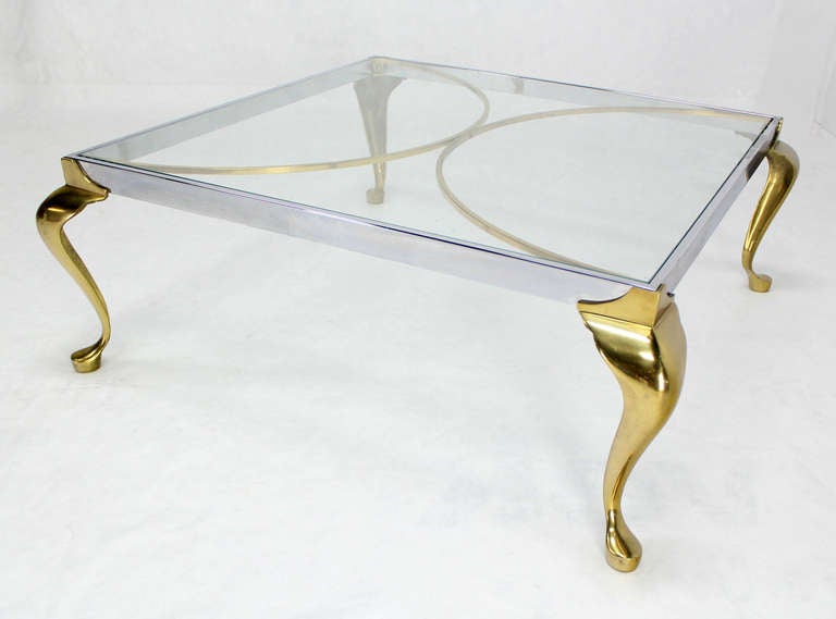 Mid-Century Modern Chrome and Brass Square Coffee Table 2