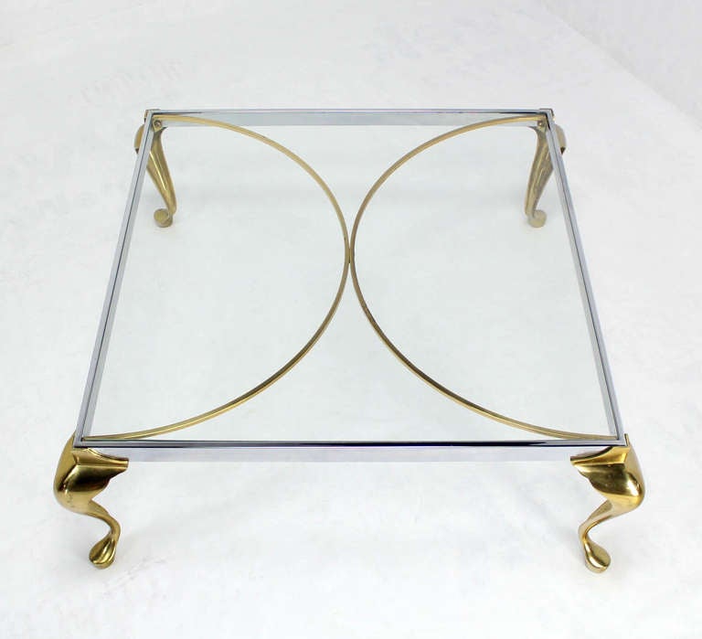 American Mid-Century Modern Chrome and Brass Square Coffee Table