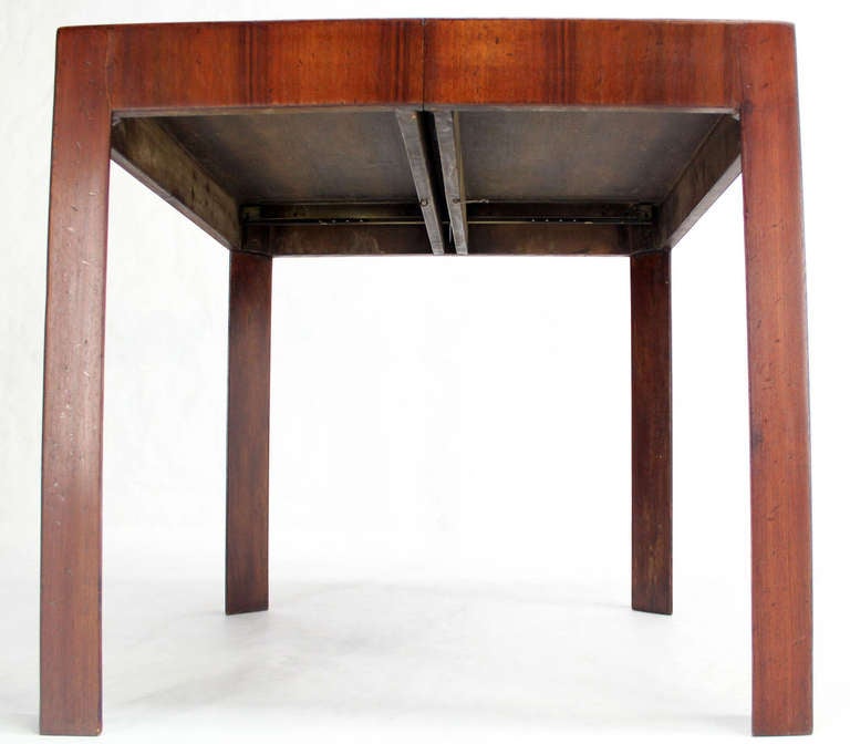 Oiled Walnut Italian Mid-Century Modern Square Game Dining Table with One Leaf 1