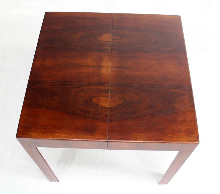 Oiled Walnut Italian Mid-Century Modern Square Game Dining Table with One Leaf 3