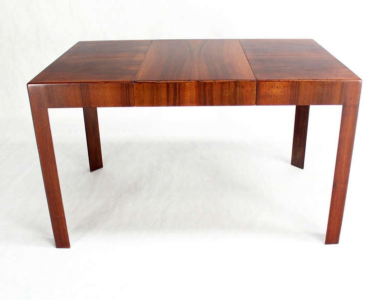 Oiled Walnut Italian Mid-Century Modern Square Game Dining Table with One Leaf 4