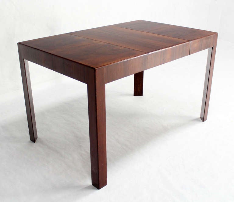 Oiled Walnut Italian Mid-Century Modern Square Game Dining Table with One Leaf In Excellent Condition In Rockaway, NJ