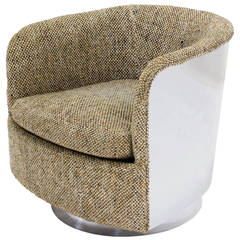 Milo Baughman Thayer Coggin Swivel Barrel Back Lounge Chair with Chromed Back
