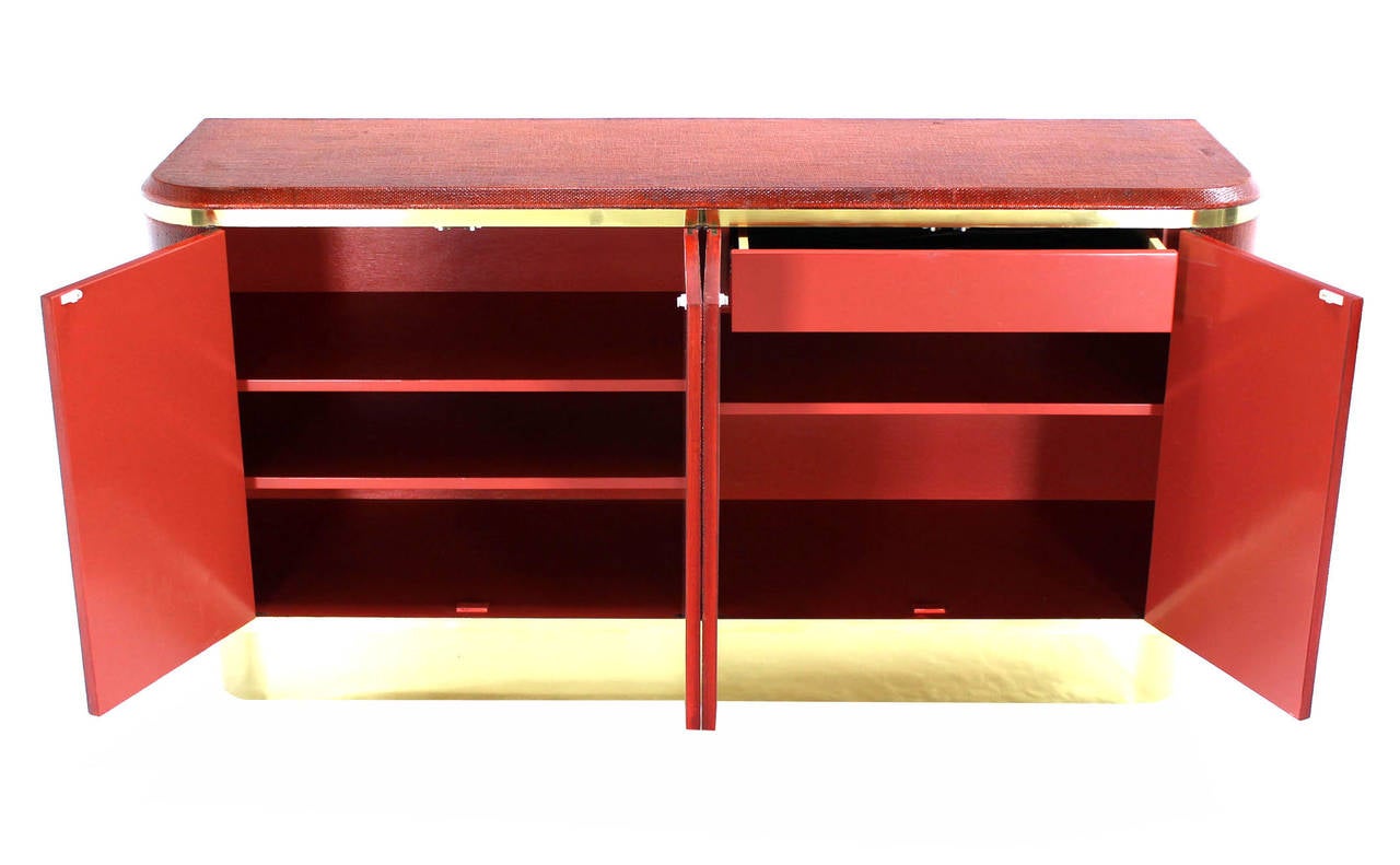 American Grass Cloth Brass Credenza or Cabinet or Sideboard Red Brick Color
