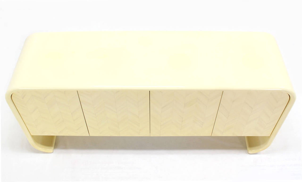 Mid-Century Modern White Lacquer Scroll-Form Credenza Sideboard by Springer