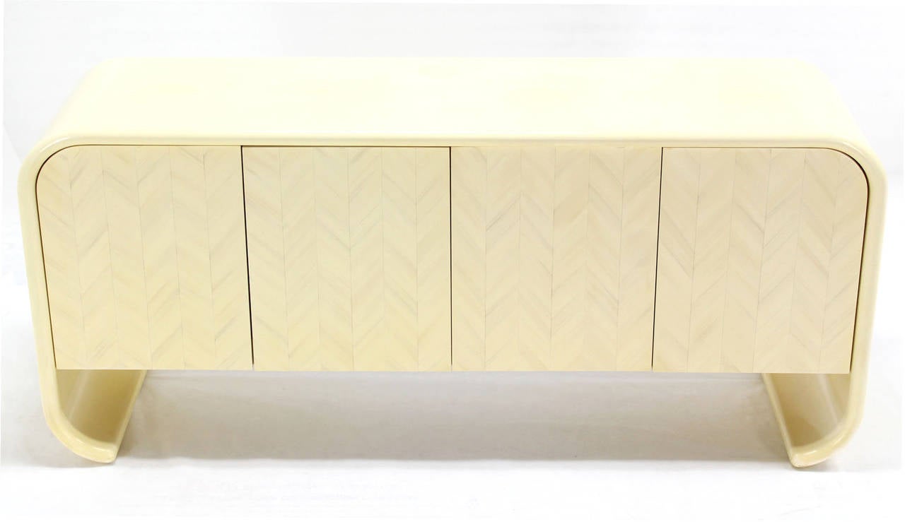 American White Lacquer Scroll-Form Credenza Sideboard by Springer