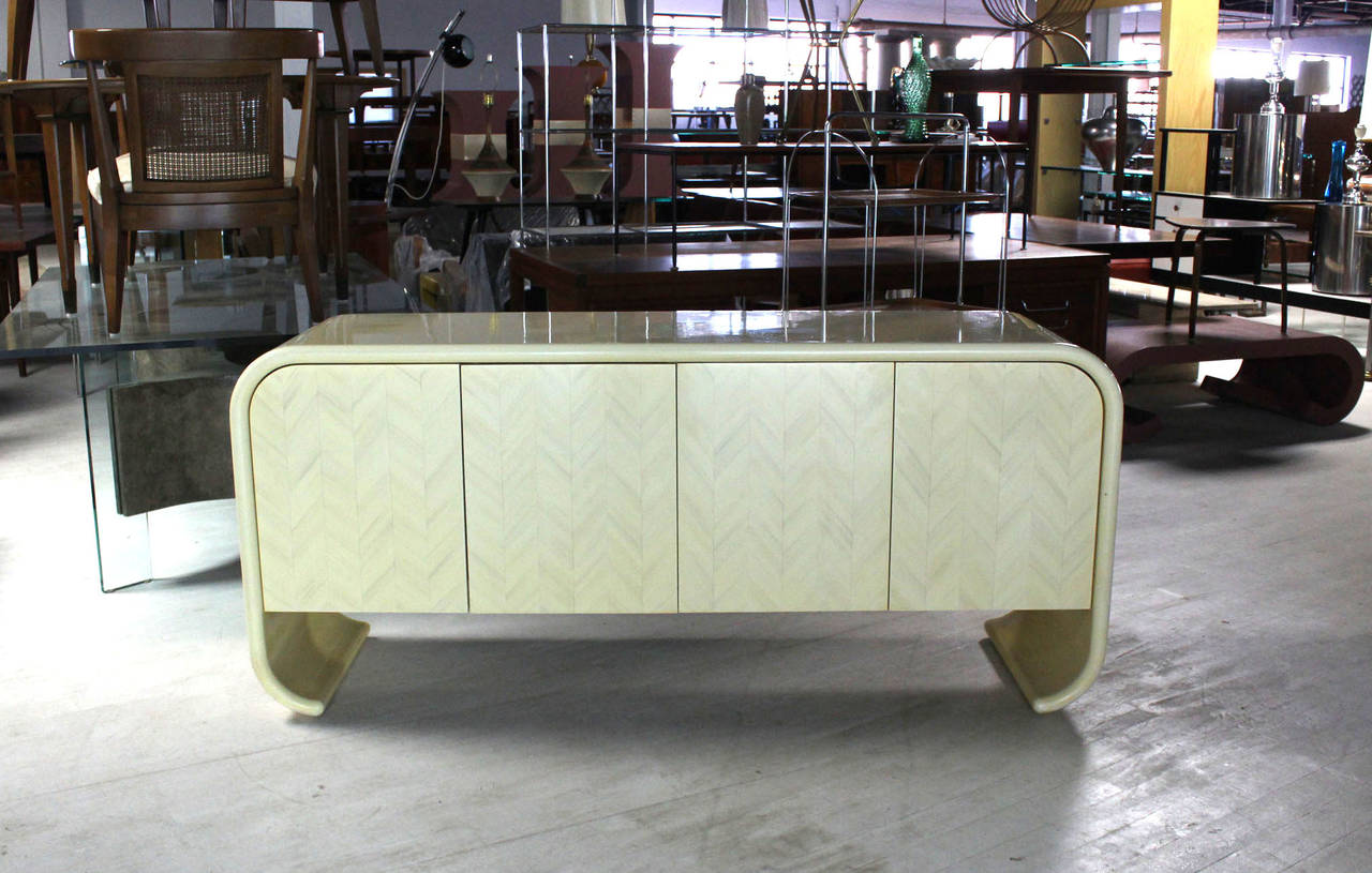 White Lacquer Scroll-Form Credenza Sideboard by Springer 3