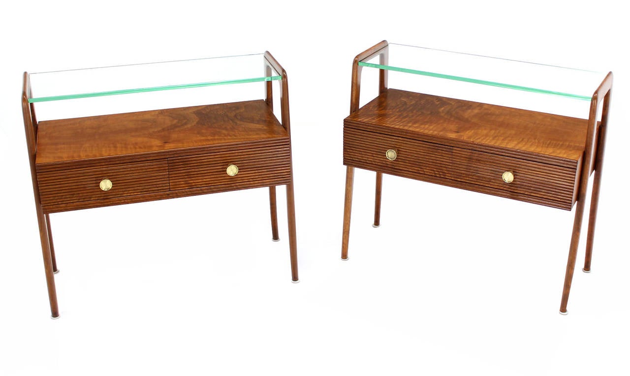 Pair of very fine Italian modern walnut end tables possibly designed by Gio Ponti.