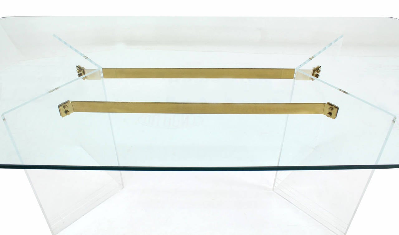 Brass and Lucite Base Thick GlassTop Dining Table at 1stDibs glass