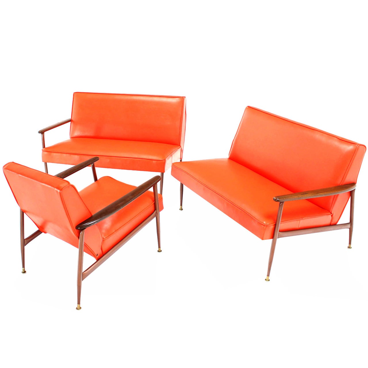 Orange Vinyl Sectional and Club Chair Set