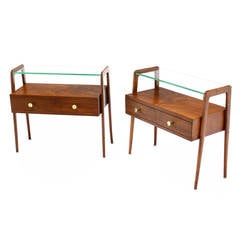 Pair of Italian Mid-Century Modern Walnut End Tables or Night Stands