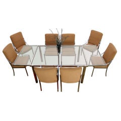 Piere Cardin Chrome Glass Dining Table with 8 Matching chairs