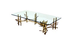 Large Gold Gilt Metal Rectangle 3/4" Glass Top  Mid Century Modern Coffee Tabl