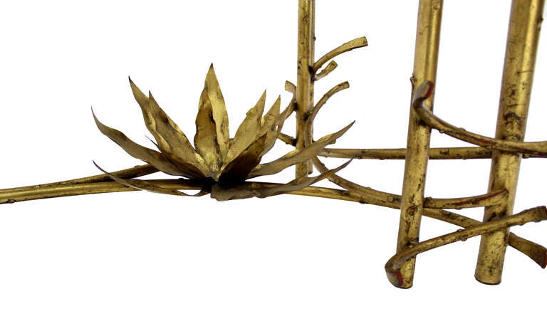 Large Gold Gilt Metal Rectangle 3/4" Glass Top  Mid Century Modern Coffee Tabl