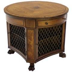 Regency Zebra Wood Round Center Table Bookcase Cabinet Paw Feet