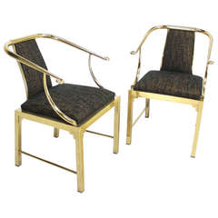 Pair of Brass Barrel Back Chairs by Mastercraft Mid Century Modern