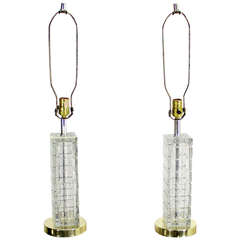 Pair of Mid-Century Modern Crystal, Square Base Table Lamps 12