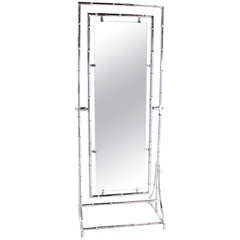Mid Century Modern Chrome Faux Bamboo Metal Chevelle Floor Mirror Double Side 7