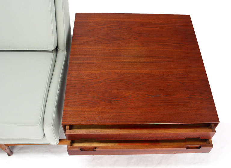 Mid-Century Modern Danish Mid Century Modern Sofa Extra Long Built in Teak End Side Tables Drawers