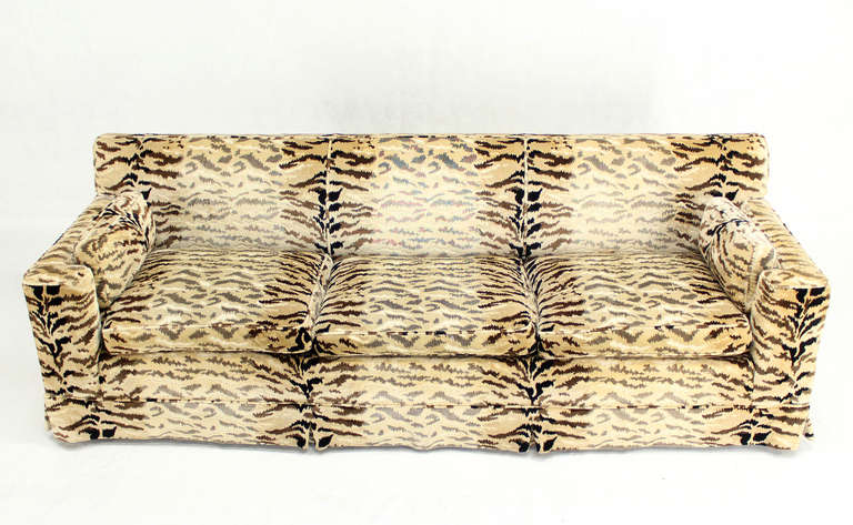 Mid-Century Modern Tiger Pattern Fabric Mid Century Modern Sofa